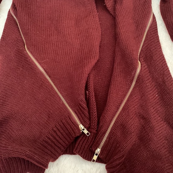 Maroon Asymmetrical Zipper Sweater - Picture 2 of 3
